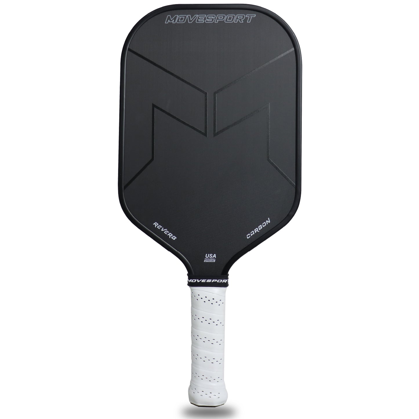 MOVESPORT Reverb Carbon Fiber Pickleball Paddle Stealth Front Facing Hybrid pickle ball paddle display Thermoformed Foam Injected edge T700 Carbon Friction Surface Power and Control USAPA Approved