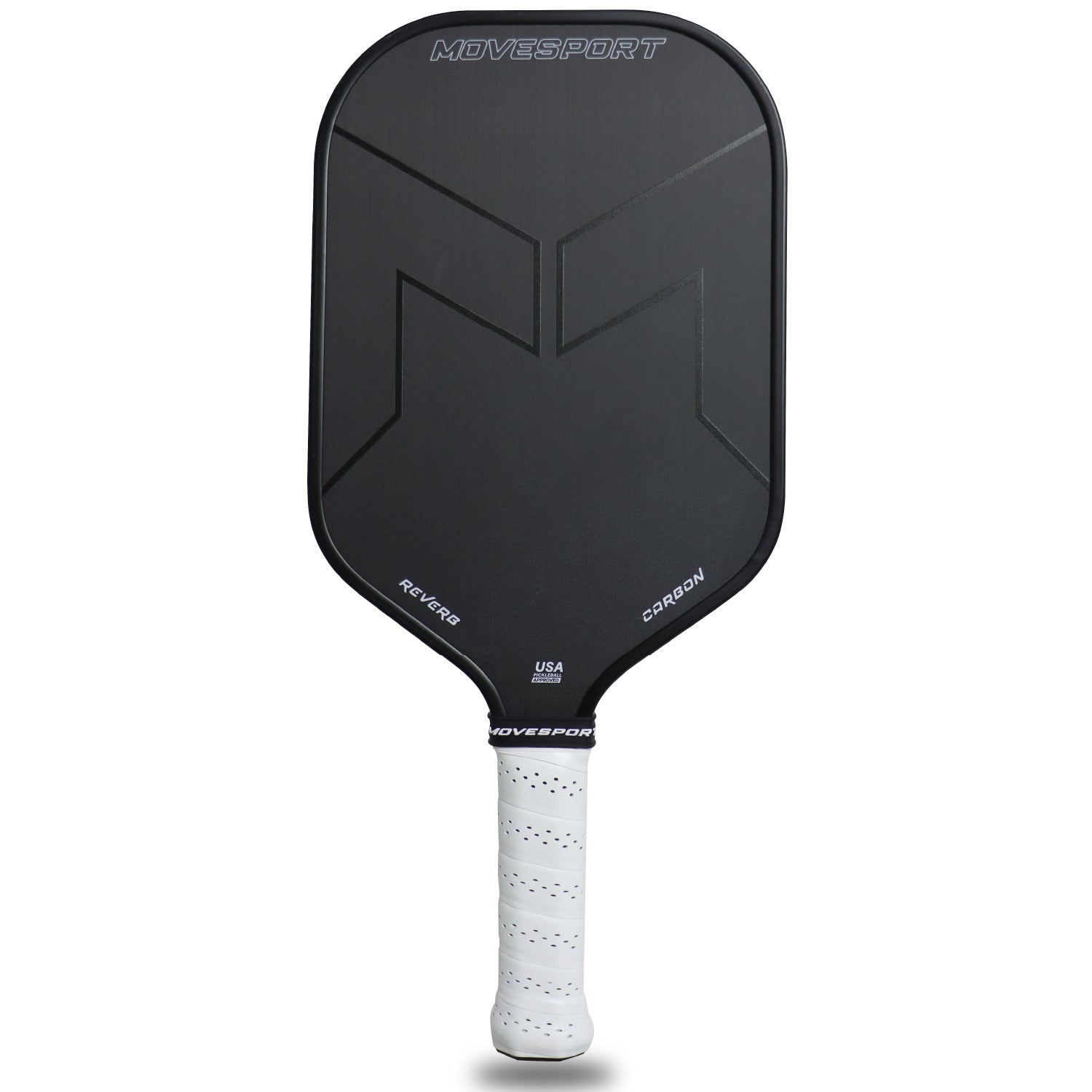 MOVESPORT Reverb Carbon Fiber Pickleball Paddle Stealth Front Facing Hybrid pickle ball paddle display Thermoformed Foam Injected edge T700 Carbon Friction Surface Power and Control USAPA Approved