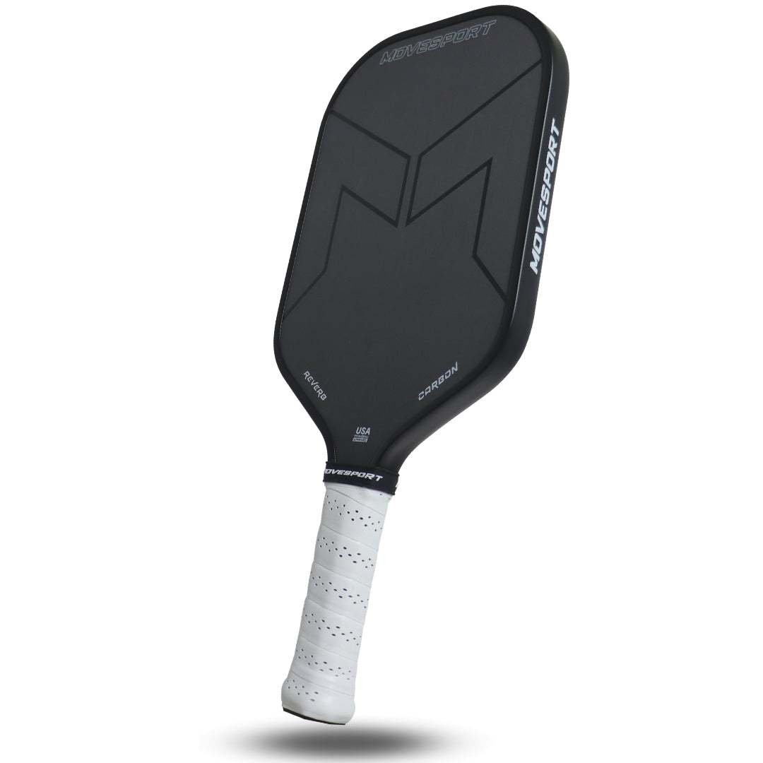 MOVESPORT Reverb Carbon Fiber Pickleball Paddle Stealth angled Hybrid pickle ball paddle display Thermoformed Foam Injected edge T700 Carbon Friction Surface Power and Control USAPA Approved