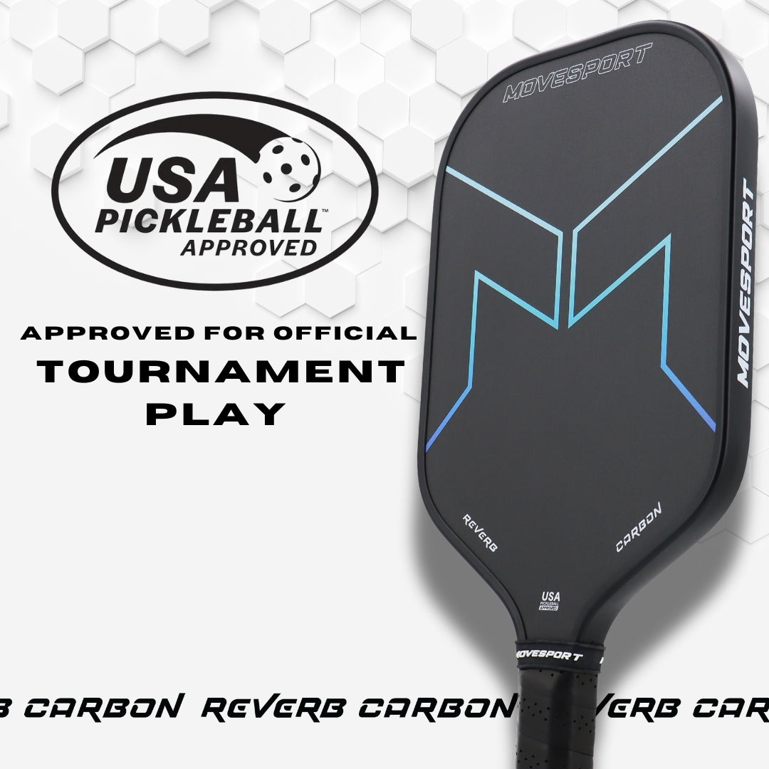 Pickleball paddle with 'USA Pickleball Approved' label on a white background